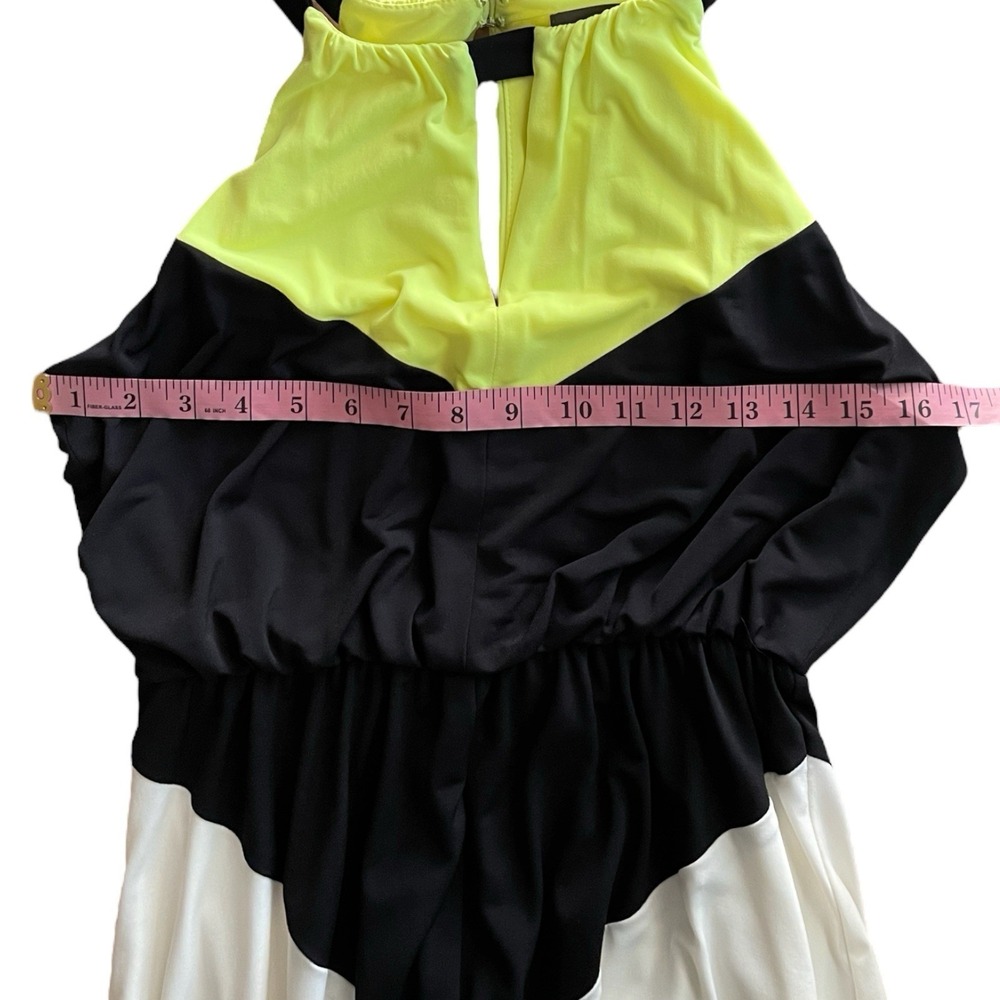 VINCE CAMUTO Halter Maxi Dress Chevron Colorblock Black Yellow SEE Measurements - Picture 6 of 10